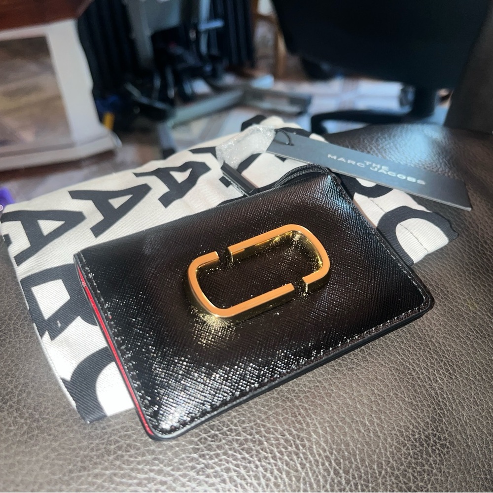 Marc Jacobs Black Card Holder with Gold Accent